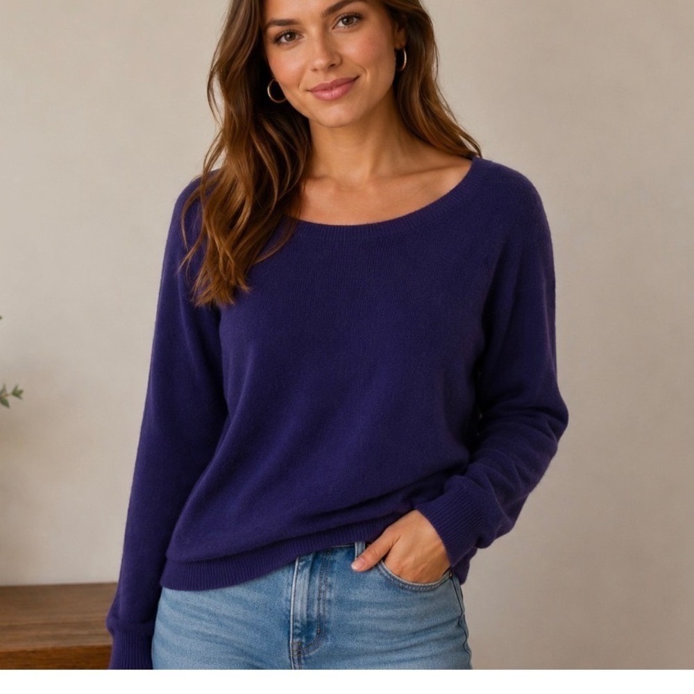 Apt 9 Womens Purple 100% Cashmere Scoop Neck Raglan Sleeve Sweater Size M